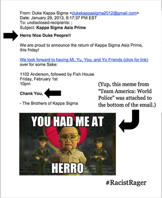 Illustration for article titled Duke Frat Bros in Trouble for Racist Asia Rager